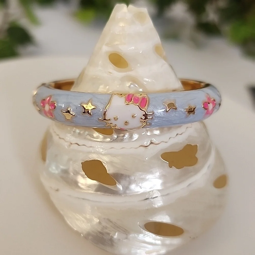 Gold Filled Hello Kitty Enamel Hinge Clamper Bracelet Child Size